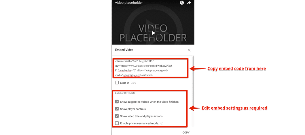 Embed Youtube video get link popup