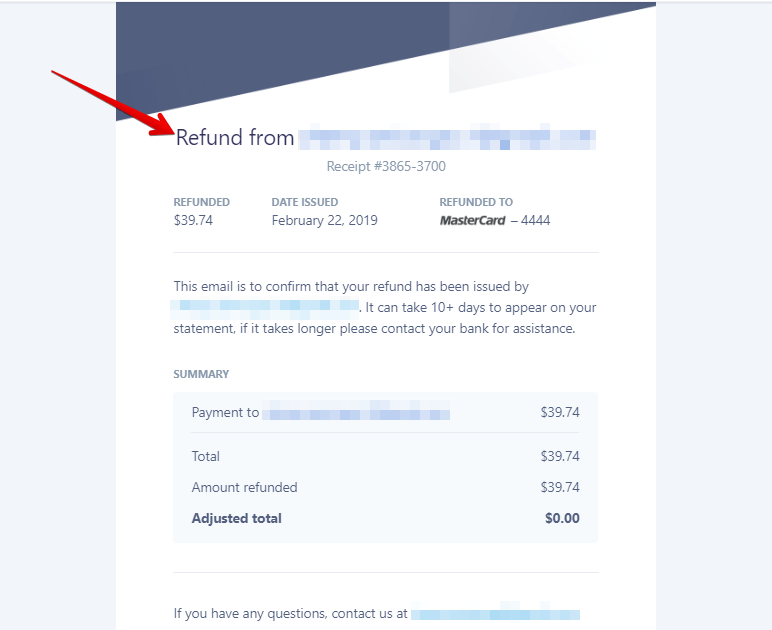 Refund Receipt Email