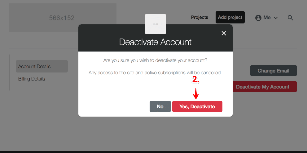 Deactivate account confirmation