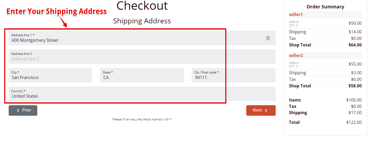 enter Shipping Address