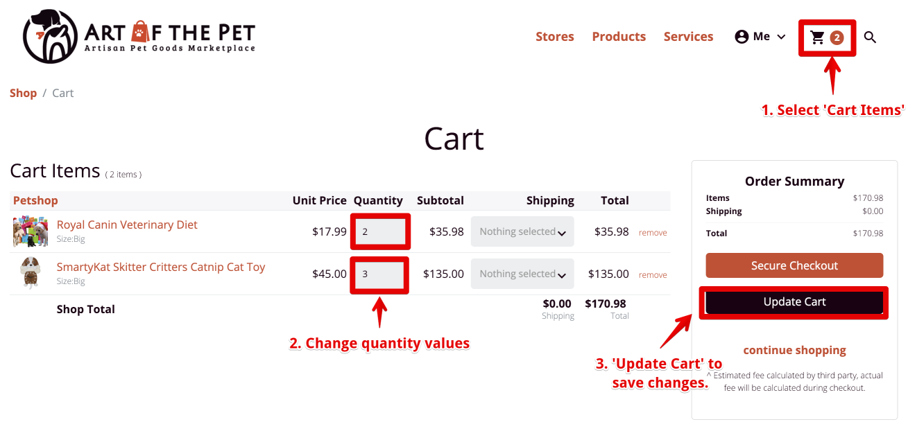Update product quantity in cart
