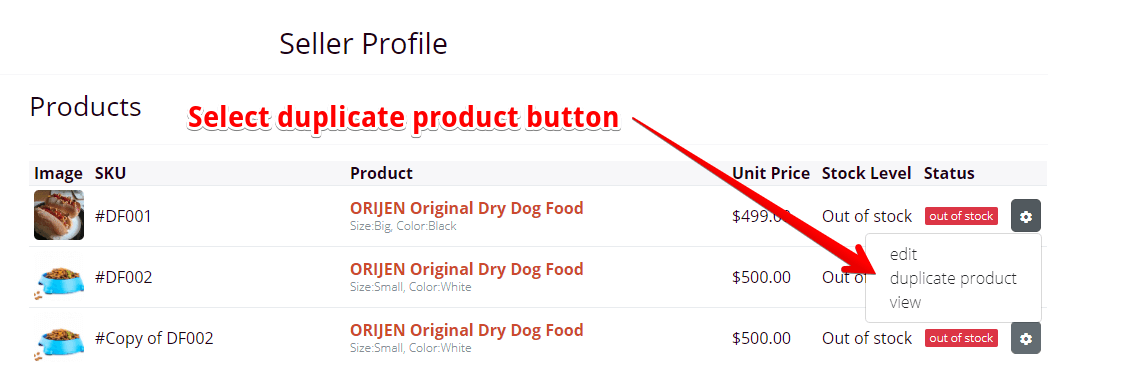 Select Duplicate product button
