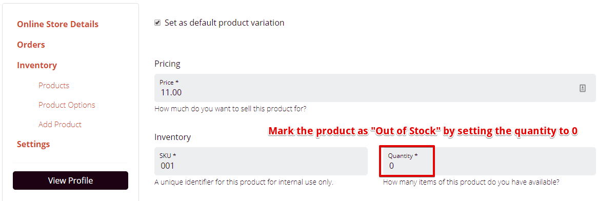 Set Product as out of stock
