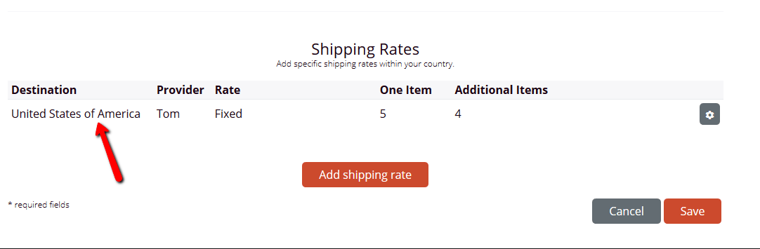 A Shipping Rate modal window
