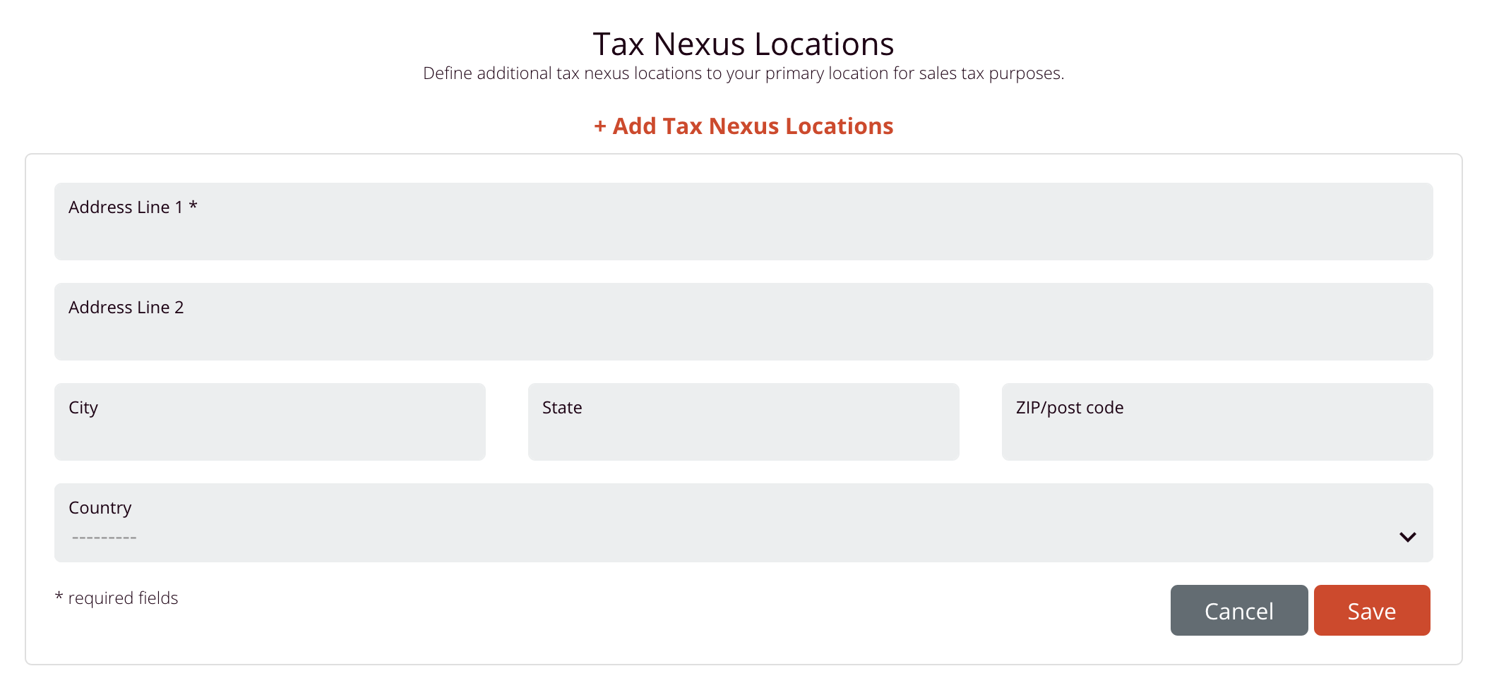 Add Tax Nexus Screenshot