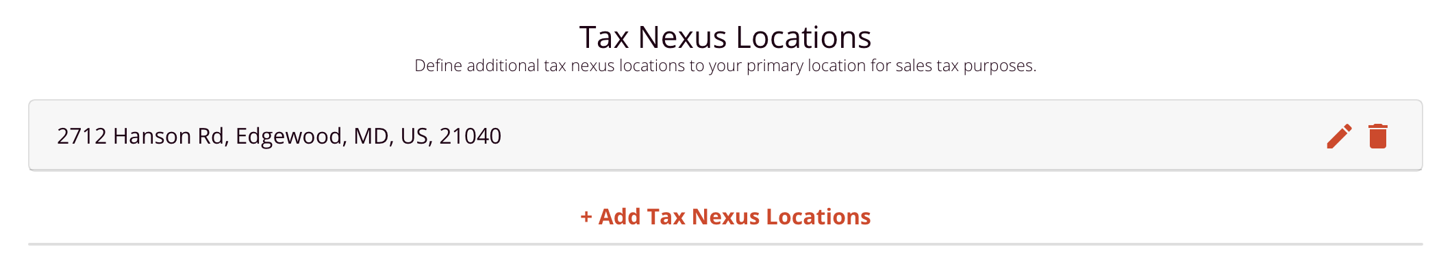 Tax Nexus List Screenshot