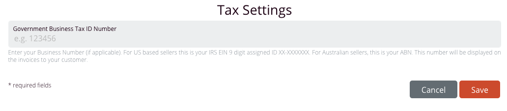Tax Settings / Tax Number